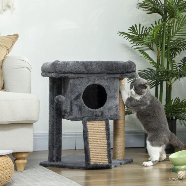 Krabpaal met jute krabmat, ligplatform, speelbal, kattenhuis, beige, 40 x 40 x 57 cm 2