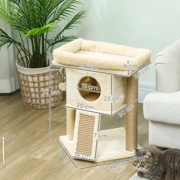 Krabpaal met jute krabmat, ligplatform, speelbal, kattenhuis, beige, 40 x 40 x 57 cm 4
