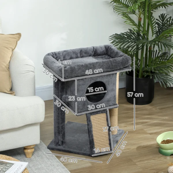 Krabpaal met jute krabmat, ligplatform, speelbal, kattenhuis, beige, 40 x 40 x 57 cm 4