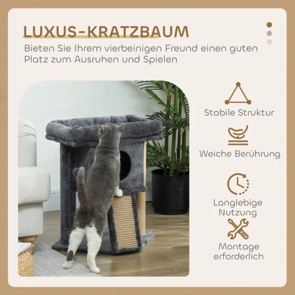 Krabpaal met jute krabmat, ligplatform, speelbal, kattenhuis, beige, 40 x 40 x 57 cm 5