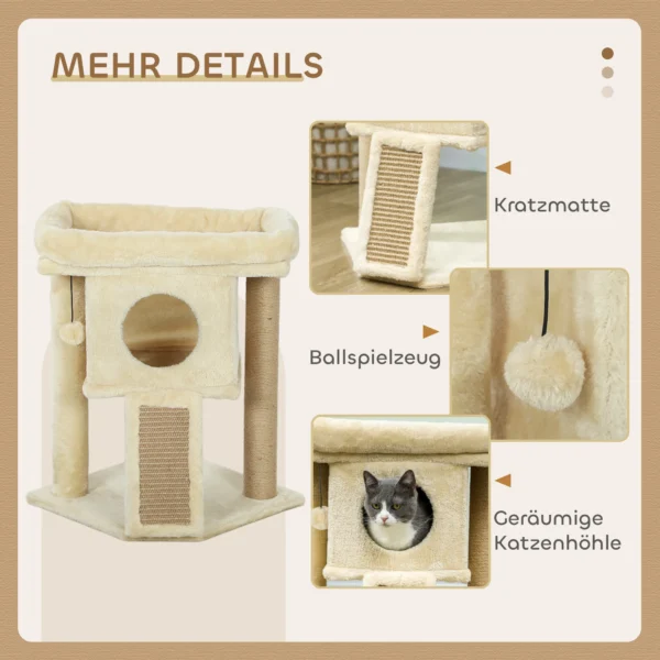 Krabpaal met jute krabmat, ligplatform, speelbal, kattenhuis, beige, 40 x 40 x 57 cm 6