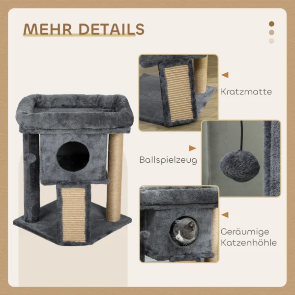 Krabpaal met jute krabmat, ligplatform, speelbal, kattenhuis, beige, 40 x 40 x 57 cm 6