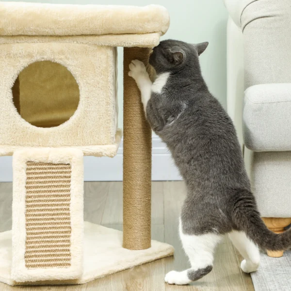 Krabpaal met jute krabmat, ligplatform, speelbal, kattenhuis, beige, 40 x 40 x 57 cm 8