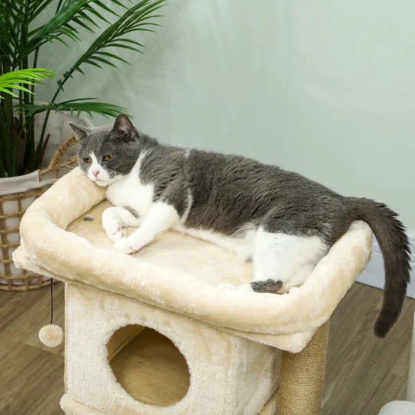 Krabpaal met jute krabmat, ligplatform, speelbal, kattenhuis, beige, 40 x 40 x 57 cm 9