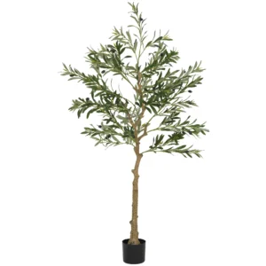 Kunstplant, kunstmatige olijfboom, 150 cm, 720 bladeren, 40 olijven, stabiele bloempot, decoratieplant, groen 1