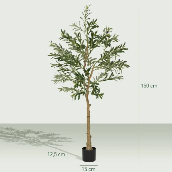 Kunstplant, kunstmatige olijfboom, 150 cm, 720 bladeren, 40 olijven, stabiele bloempot, decoratieplant, groen 4
