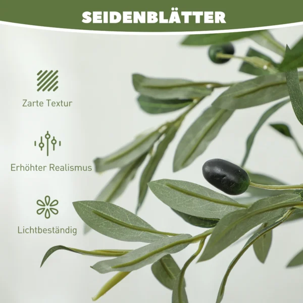Kunstplant, kunstmatige olijfboom, 150 cm, 720 bladeren, 40 olijven, stabiele bloempot, decoratieplant, groen 6