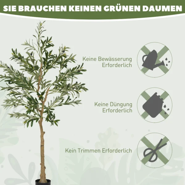 Kunstplant, kunstmatige olijfboom, 150 cm, 720 bladeren, 40 olijven, stabiele bloempot, decoratieplant, groen 8