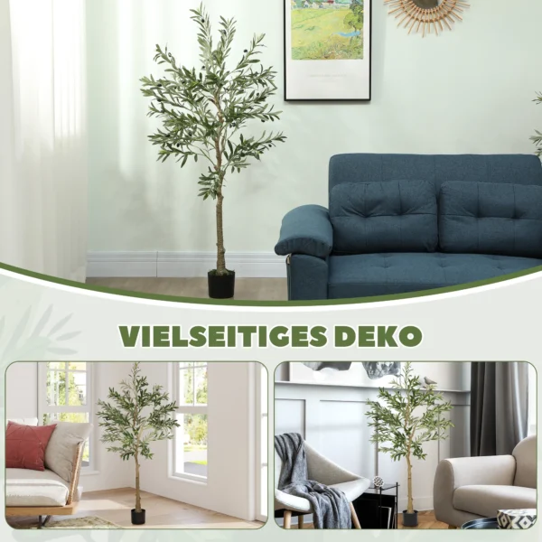 Kunstplant, kunstmatige olijfboom, 150 cm, 720 bladeren, 40 olijven, stabiele bloempot, decoratieplant, groen 9