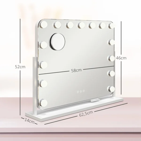 Led make upspiegel, 3 lichtmodi, dimbaar, aanraakbediening, usb, 62,5 x 49,5cm, wit 4