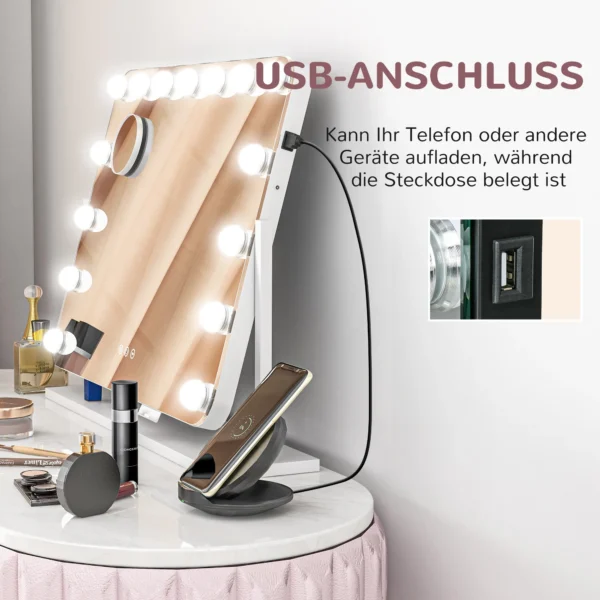 Led make upspiegel, 3 lichtmodi, dimbaar, aanraakbediening, usb, 62,5 x 49,5cm, wit 6