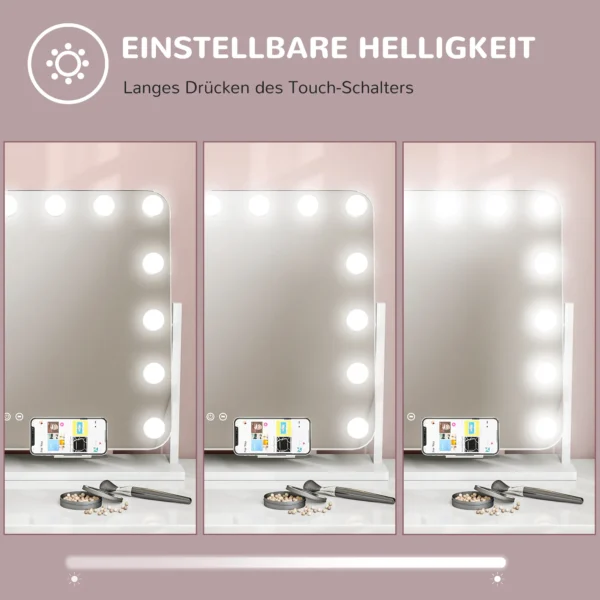 Led make upspiegel, 3 lichtmodi, dimbaar, aanraakbediening, usb, 62,5 x 49,5cm, wit 8