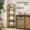 Led staande lamp met 4 laags rek, verlicht rek met 4 glazen vakken, voetschakelaar, mdf, zwart 9