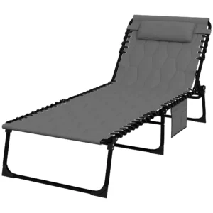 Ligstoel tuinstoel, inklapbaar, inclusief kussen, weerbestendig; 188 cm x 65 cm x 36 cm, grijs + zwart 1