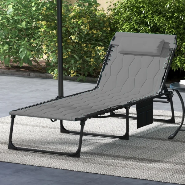 Ligstoel tuinstoel, inklapbaar, inclusief kussen, weerbestendig; 188 cm x 65 cm x 36 cm, grijs + zwart 2