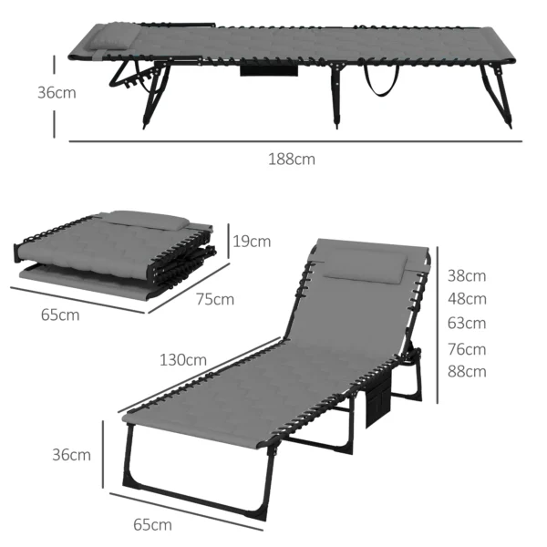 Ligstoel tuinstoel, inklapbaar, inclusief kussen, weerbestendig; 188 cm x 65 cm x 36 cm, grijs + zwart 4