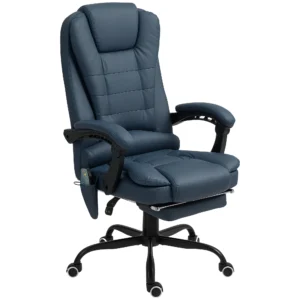 Massage bureaustoel, 7 vibratiepunten, verstelbare voetsteun & rugleuning, tot 120 kg, leerlook, blauw 1