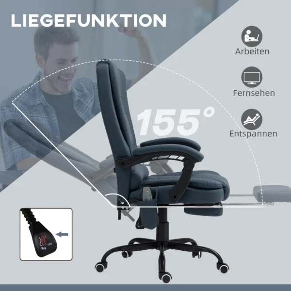 Massage bureaustoel, 7 vibratiepunten, verstelbare voetsteun & rugleuning, tot 120 kg, leerlook, blauw 6
