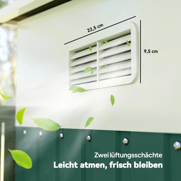 Metalen gereedschapsschuur met schuin dak, vergrendelbare dubbele deur 2,8 x 3,45 x 2,01m groen 9