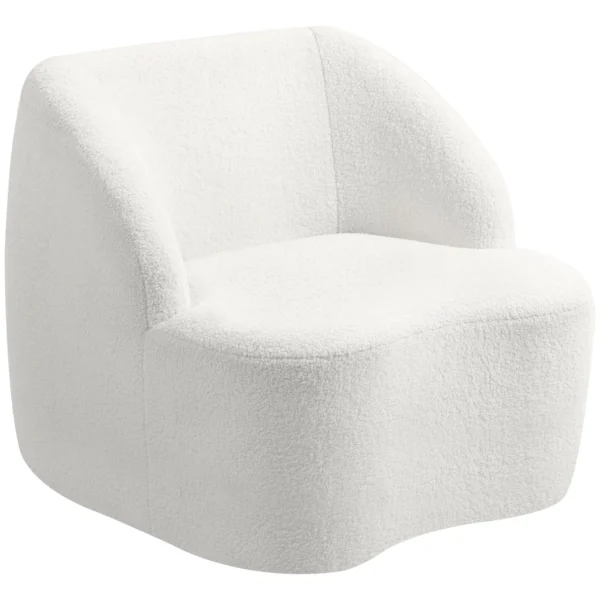 Moderne fauteuil met vliesbekleding, knusse gestoffeerde stoel voor woonkamer, slaapkamer, thuiskantoor, crèmewit 1