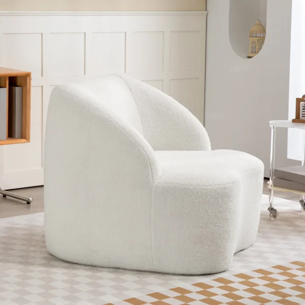 Moderne fauteuil met vliesbekleding, knusse gestoffeerde stoel voor woonkamer, slaapkamer, thuiskantoor, crèmewit 10
