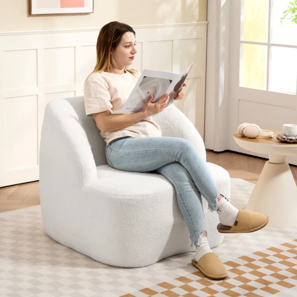Moderne fauteuil met vliesbekleding, knusse gestoffeerde stoel voor woonkamer, slaapkamer, thuiskantoor, crèmewit 2