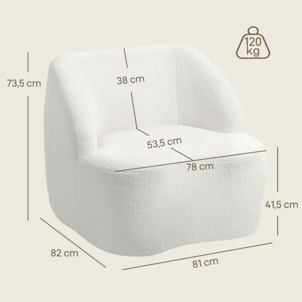 Moderne fauteuil met vliesbekleding, knusse gestoffeerde stoel voor woonkamer, slaapkamer, thuiskantoor, crèmewit 4