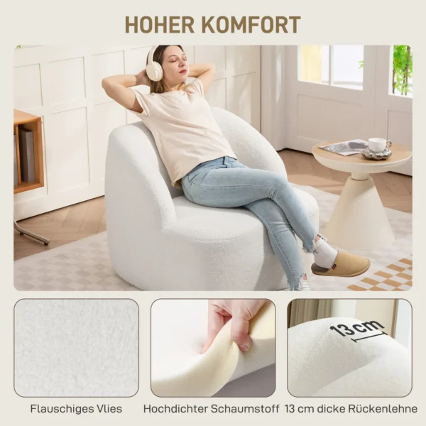 Moderne fauteuil met vliesbekleding, knusse gestoffeerde stoel voor woonkamer, slaapkamer, thuiskantoor, crèmewit 5