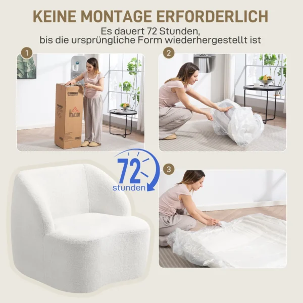 Moderne fauteuil met vliesbekleding, knusse gestoffeerde stoel voor woonkamer, slaapkamer, thuiskantoor, crèmewit 7