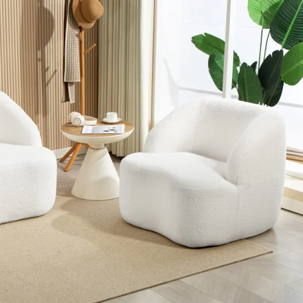 Moderne fauteuil met vliesbekleding, knusse gestoffeerde stoel voor woonkamer, slaapkamer, thuiskantoor, crèmewit 9