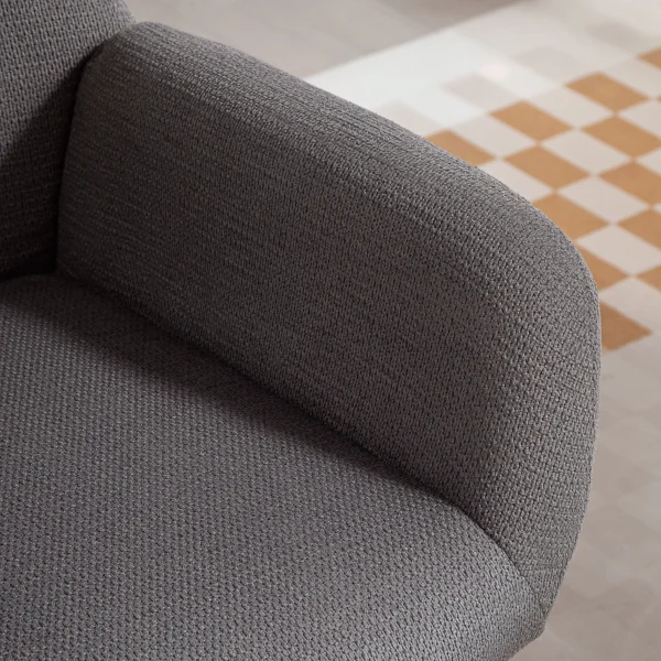 Moderne gestoffeerde stoel, hoge rugleuning, dikke bekleding, metalen poten, grijs 10