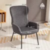 Moderne gestoffeerde stoel, hoge rugleuning, dikke bekleding, metalen poten, grijs 4