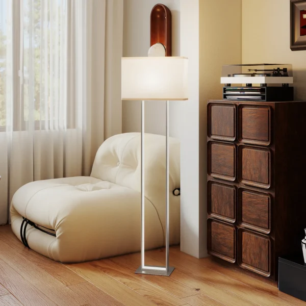 Moderne staande lamp, 3 modi, voetschakelaar, verstelbare helderheid, linnenlook, wit 10