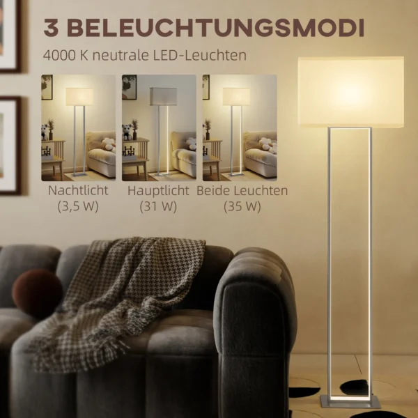 Moderne staande lamp, 3 modi, voetschakelaar, verstelbare helderheid, linnenlook, wit 6