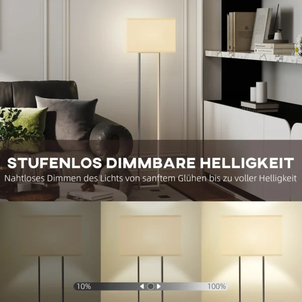 Moderne staande lamp, 3 modi, voetschakelaar, verstelbare helderheid, linnenlook, wit 7