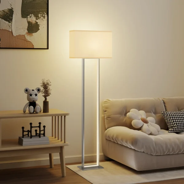 Moderne staande lamp, 3 modi, voetschakelaar, verstelbare helderheid, linnenlook, wit 9
