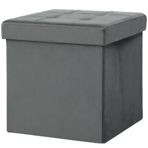 Opvouwbare zitkruk met opslagruimte, opbergdoos, schuimstof, mdf, grijs 1