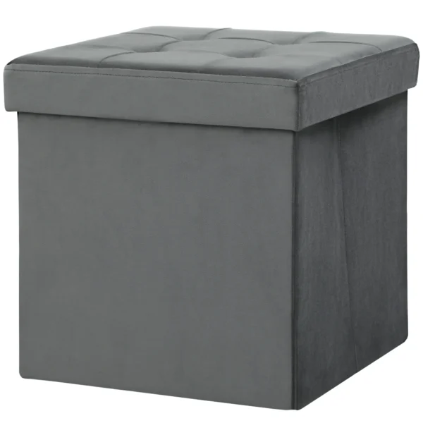 Opvouwbare zitkruk met opslagruimte, opbergdoos, schuimstof, mdf, grijs 1