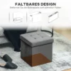 Opvouwbare zitkruk met opslagruimte, opbergdoos, schuimstof, mdf, grijs 7