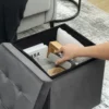 Opvouwbare zitkruk met opslagruimte, opbergdoos, schuimstof, mdf, grijs 9