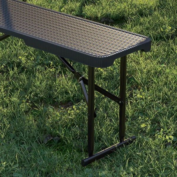 Picknicktafel en banken, 3 delig set, opvouwbaar, kunststof, metaal, zwart 10