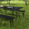 Picknicktafel en banken, 3 delig set, opvouwbaar, kunststof, metaal, zwart 9