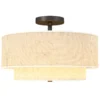 Plafondlamp, hanglamp met dubbele schermen in linnenlook, crèmewit 1