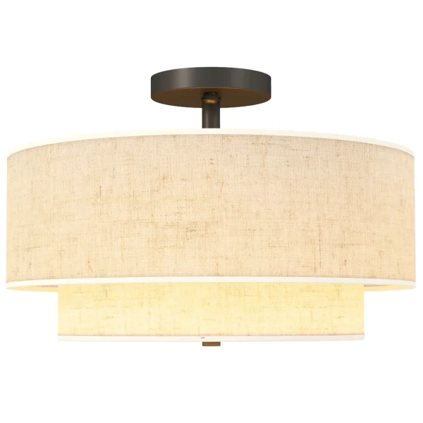 Plafondlamp, hanglamp met dubbele schermen in linnenlook, crèmewit 1