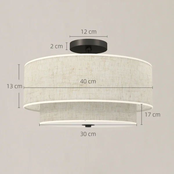 Plafondlamp, hanglamp met dubbele schermen in linnenlook, crèmewit 4