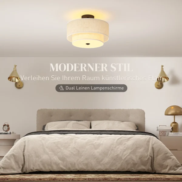 Plafondlamp, hanglamp met dubbele schermen in linnenlook, crèmewit 5