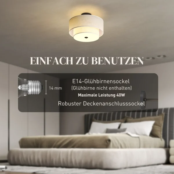 Plafondlamp, hanglamp met dubbele schermen in linnenlook, crèmewit 6