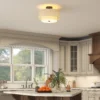 Plafondlamp, hanglamp met dubbele schermen in linnenlook, crèmewit 7