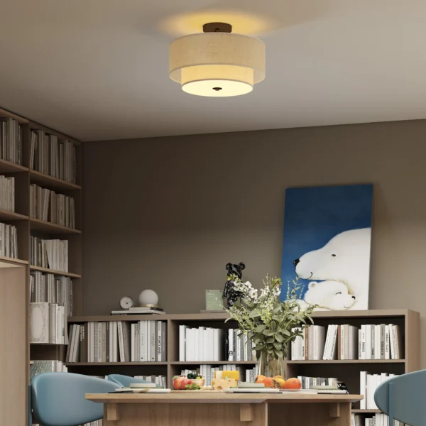 Plafondlamp, hanglamp met dubbele schermen in linnenlook, crèmewit 8