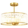 Plafondlamp, kroonluchter design, kristallen scherm, 3 gloeilampen, metaal, goudkleurig 1